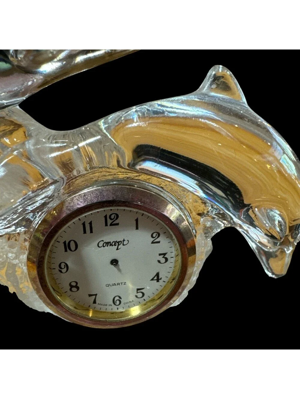 Cristal D'arques Glass Dolphin Crystal Clock Concept Quartz Not Working..